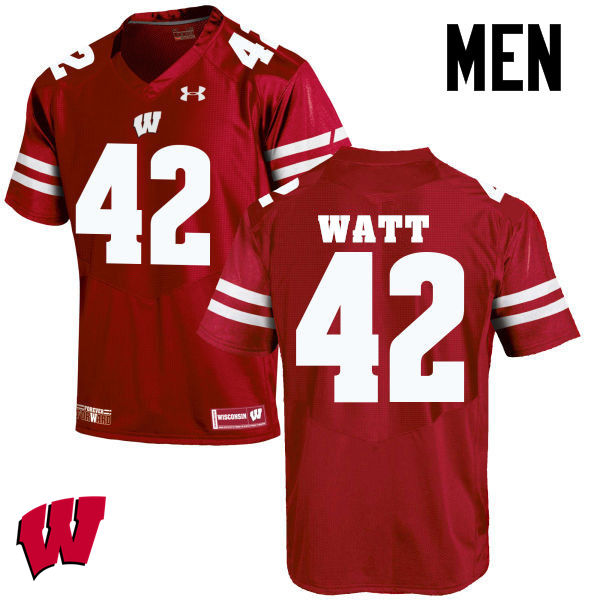 Men Wisconsin Badgers #42 T.J. Watt College Football Jerseys-Red - Click Image to Close